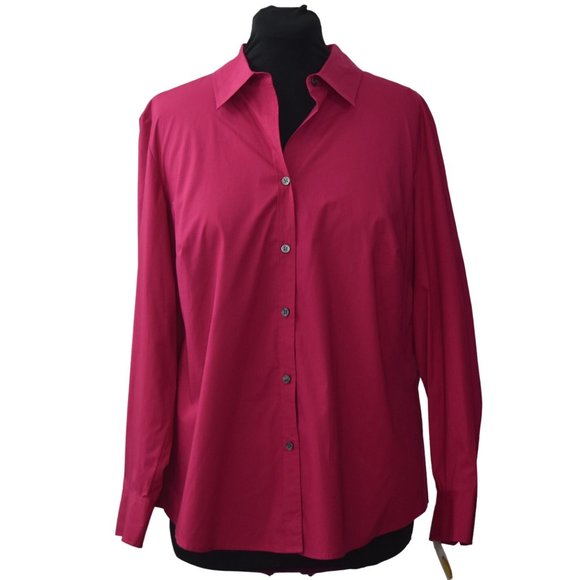 Talbote Tops - Talbots Woman Blouse Size 16W Cotton Stretch Long Sleeve Berry